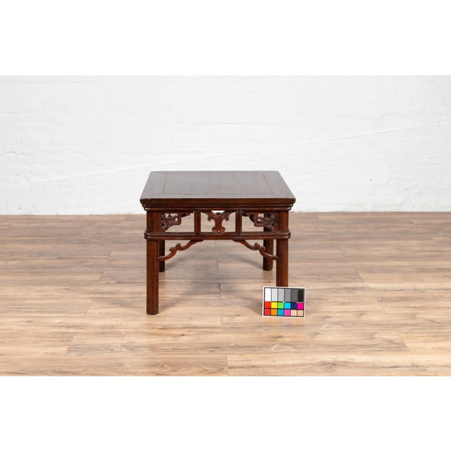 Chinese Antique Side Table with Open Fretwork Design and Dark Wood Patina For Sale - Image 11 of 13