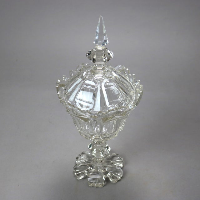 Transparent Antique Emhart Cut Glass Lidded Compote Circa 1840 For Sale - Image 8 of 9
