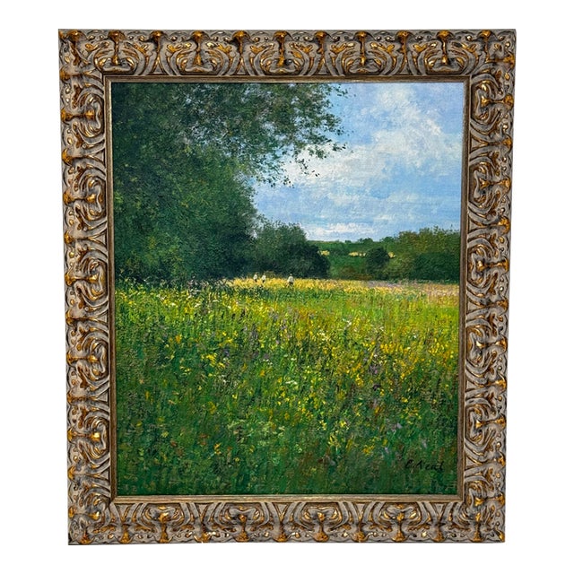 Impressionist Oil Painting Banks of the Wye Coppet Hill Herefordshire by Charles Neal C1989 For Sale