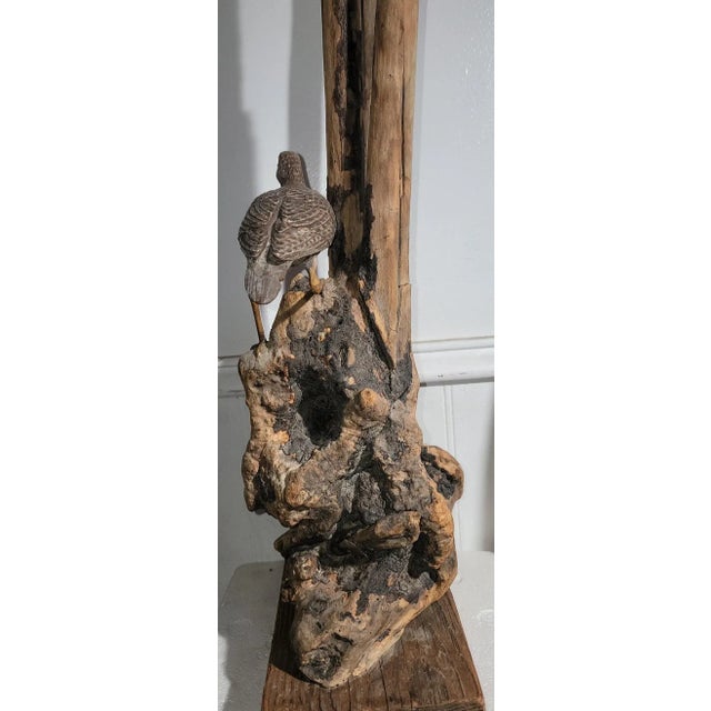 Wood Folk Art Drift Wood Sculpture W/ Bird For Sale - Image 7 of 7