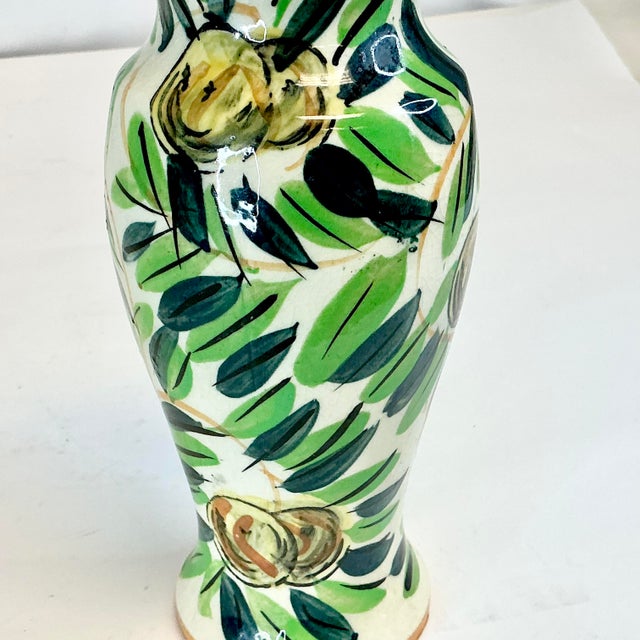 1950s Vintage Mediterranean Italian Style Hand Painted Olive Motif Vase. For Sale - Image 11 of 11