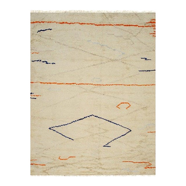 6x9 Ivory Hand-Knotted Wool Abstract Lineage Geometric Modern Carpet Rug For Sale