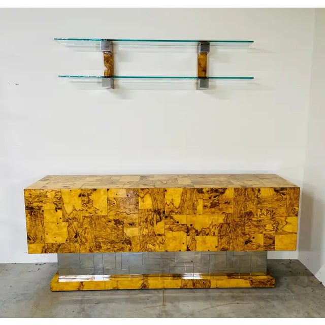 1970s Paul Evans Cityscape Chrome and Burlwood Double Wall Hanging Shelf For Sale - Image 5 of 8