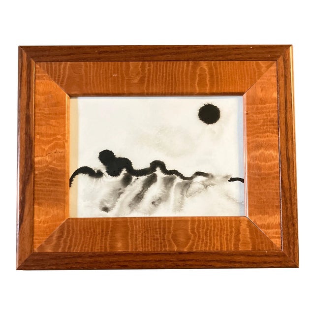Contemporary Original Abstract Ink Painting Fancy Wood Frame For Sale
