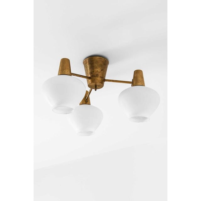 Hans Bergström Ceiling Lamp in Brass and Opaline Glass attributed to Hans Bergström, 1940s For Sale - Image 4 of 10