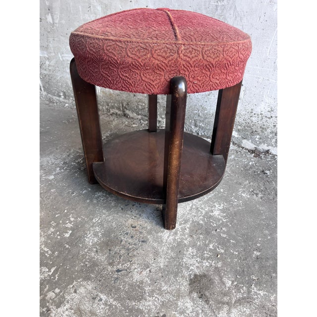 1930s Art Deco Upholstered Stool with Lower Shelf, France, 1930 For Sale - Image 5 of 8