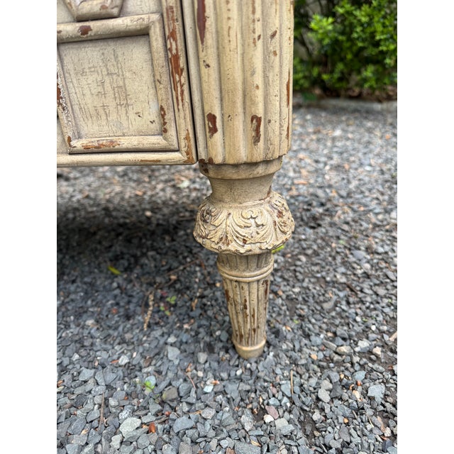 Wood Painted French Style Commode/Chest With Black Marble Top For Sale - Image 7 of 12