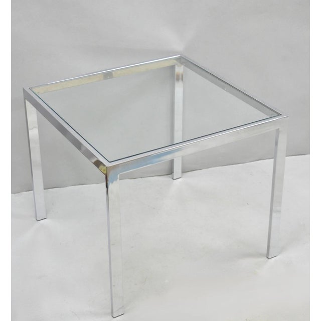 Vintage Mid Century Modern Polished Chrome Glass Top Square Occasional Side End Table. Circa Mid 20th Century....