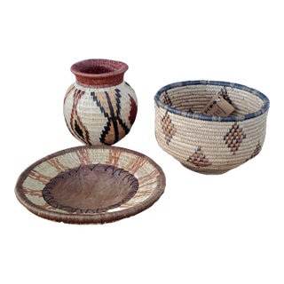 1980s Zulu Handwoven Ilala Palm Basketry Trio, Organic Sculptural Forms For Sale