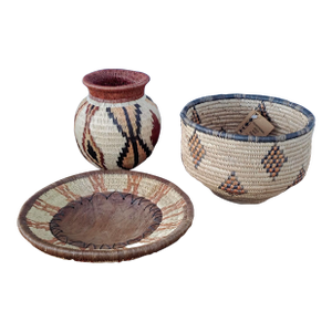 1980s Zulu Organic Basket & Vase Set