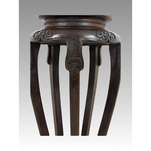 Tall Antique Chinese Rosewood Pedestal or Display Stand With Grey White Marble Top For Sale - Image 9 of 11