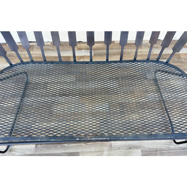 Vintage Mid-Century Modern Wrought Iron Patio Loveseat Bench | Russell Woodard Style Garden Sofa For Sale - Image 4 of 18