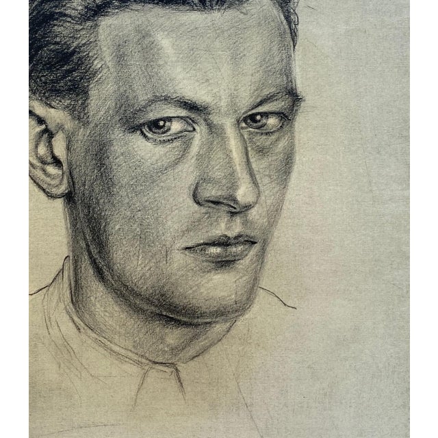 1940's Charcoal SelfPortrait Drawing by German Artist Erich Puchta