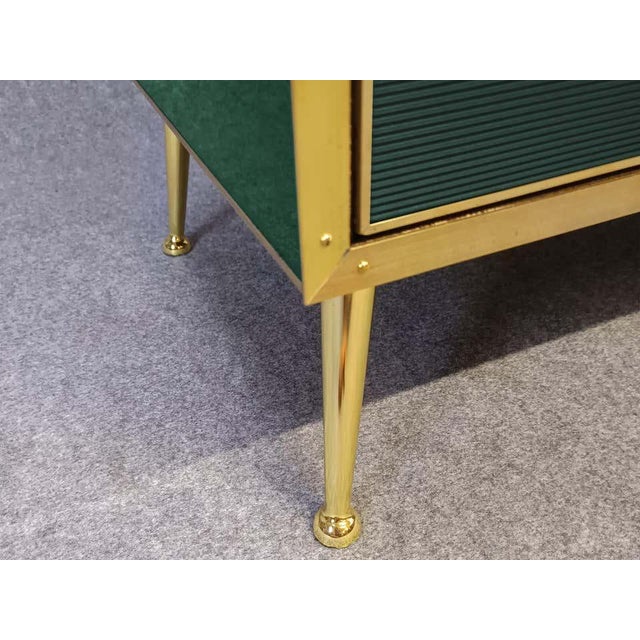 Italian Dark Green Buffet Sideboard With "Grisinato" Glass and Brass Designer Justfurnituress For Sale - Image 4 of 7