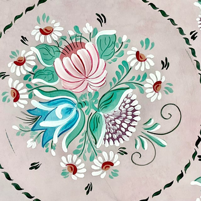 1996 Vintage Boho Chic Gustavian Scandinavian Hand-Painted Wood Plate. For Sale - Image 6 of 9