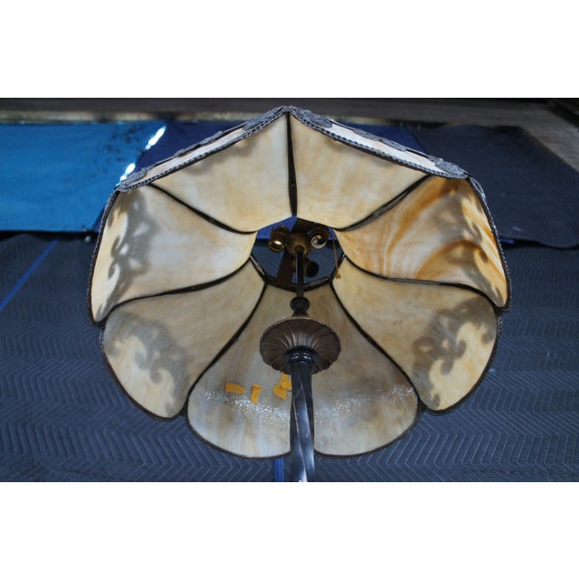 Antique Wrought Iron Marble Slag Glass Tiffany Style Floor Lamp For Sale - Image 12 of 12