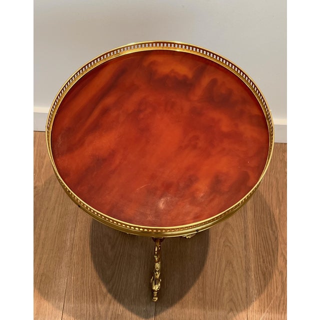 1940s Brass and red celluloid pedestal table by Maison Jansen For Sale - Image 6 of 12
