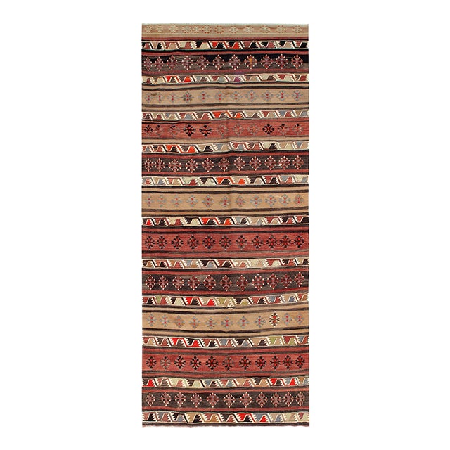Vintage Turkish Konya Kilim Rug - 5`7" X 13`3" For Sale
