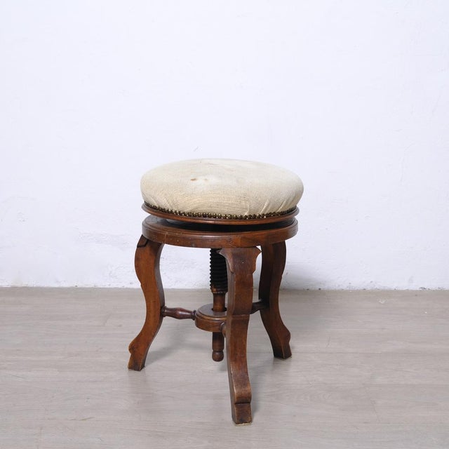 Antique Wooden Swivel and Adjustable Screw Piano Stool, 1930s For Sale - Image 4 of 12