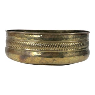 Large Vintage Indian Hand Hammered Oval Brass Planter For Sale