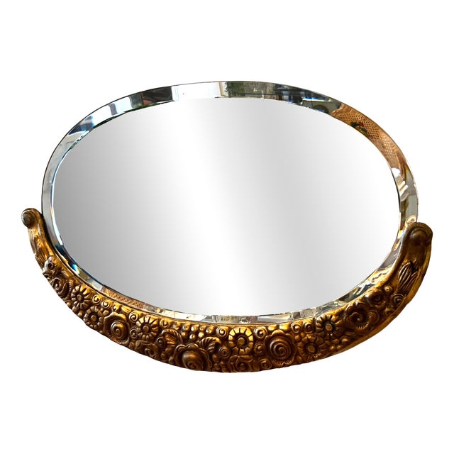 Art Deco Oval Mirror with Beveled Glass, 1920s For Sale