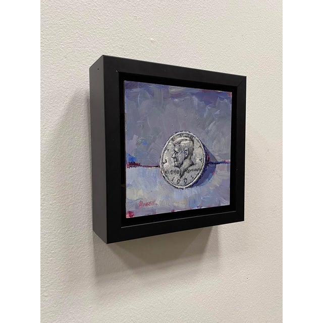 Contemporary Real Steel 2 JFK 50 Cent Coin by Delton Demarest | Oil on board Painting of a JFK coin For Sale - Image 3 of 4