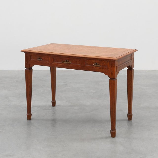 Art Deco Carved Oak Table with Copper Details, Belgium, 1920s For Sale - Image 13 of 13