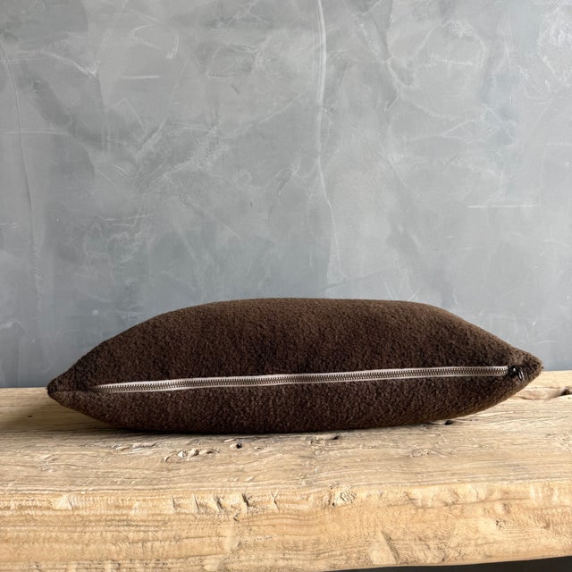 Not Yet Made - Made To Order Dark Brown Wool Lumbar Pillow 12" X 20" With Down Insert For Sale - Image 5 of 5