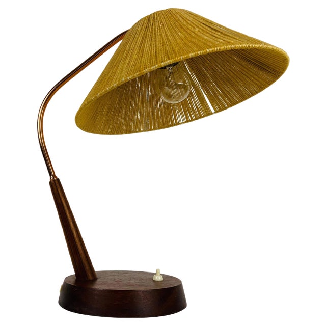 Mid-Century Teak and Rattan Table Lamp from Temde, 1970s For Sale