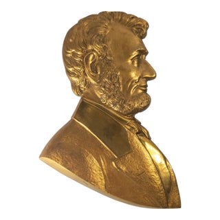 19th Century American Gilt Brass Portrait Profile Plaque of Abraham Lincoln For Sale