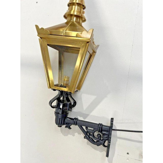 Traditional Brass Wall Lantern with Ornate Cast Iron Bracket For Sale - Image 4 of 15