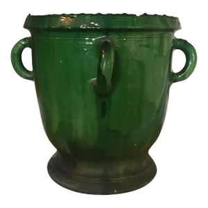 Antique 19th Century French Castelnaudary Anduze Green Glazed Terracotta Garden Urn Flower Pot Planter from Provence South of France