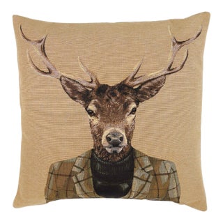 Country Stag Tapestry Cushion With Feather Filler - 46x46cm (18"x18") For Sale