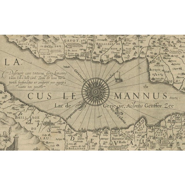 Beige Map of Lake Geneva and Surroundings by Hondius For Sale - Image 8 of 10