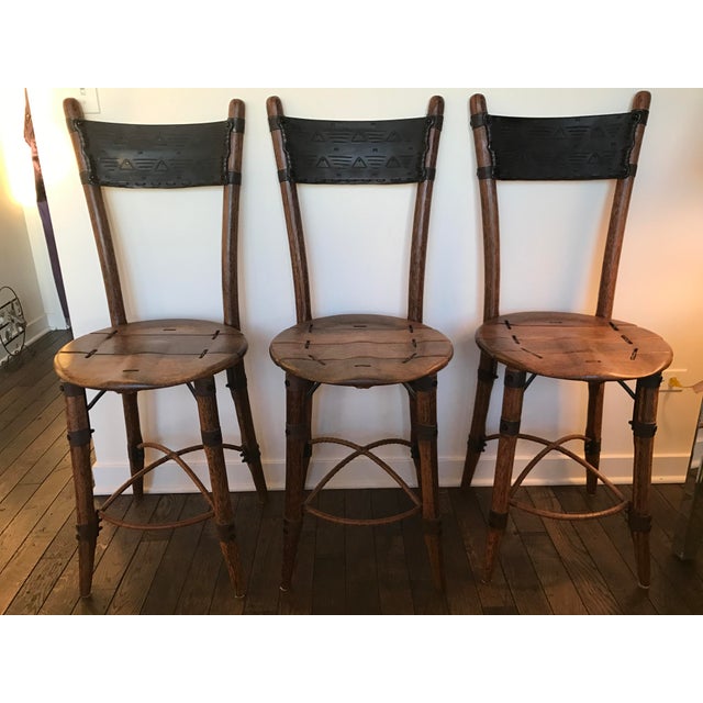 Pacific Green Palmwood Bar Stools Set of 3 Chairish