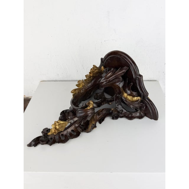 Antique Victorian Rococo Hand-Carved Wooden Wall Shelf with Gilt Accents For Sale - Image 6 of 16
