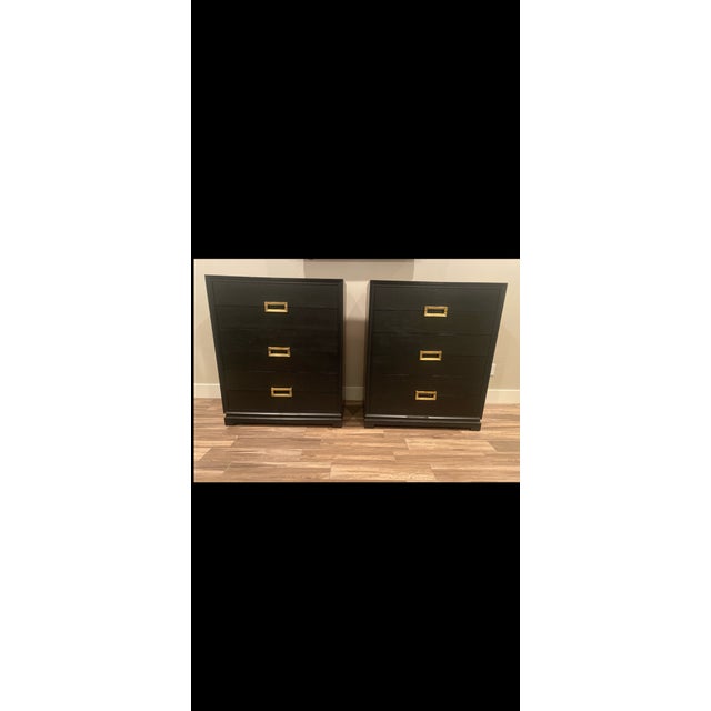 Frankl Mont Deco Inspired Set of Mid Century Chests of Drawers Black Brass Accents For Sale - Image 16 of 17