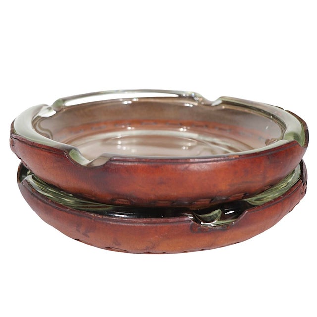 2 Vintage Leather and Glass Longhorn Ashtrays by Bamco For Sale - Image 9 of 11