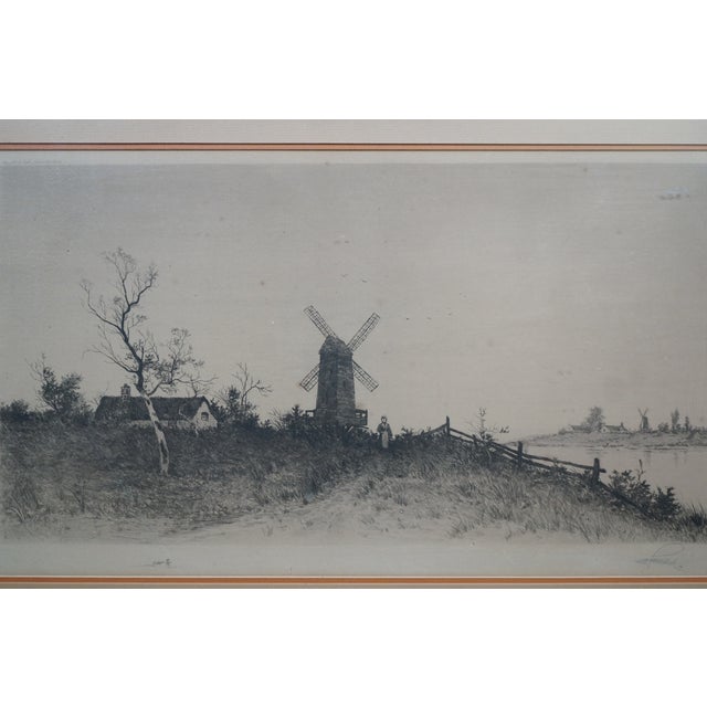 Late 19th Century Antique Edward Loyal Field Signed Dutch Windmill Thatched Cottage Etching 32" For Sale - Image 5 of 14