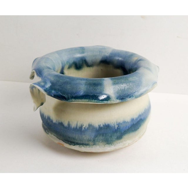 Studio Pottery Hand Thrown Teal & White Vase For Sale - Image 4 of 7