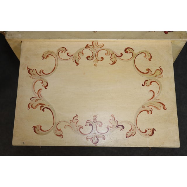 1950's Pair of Italian Venetian Style Creme Paint Decorated and Gilt Nightstands For Sale - Image 11 of 13