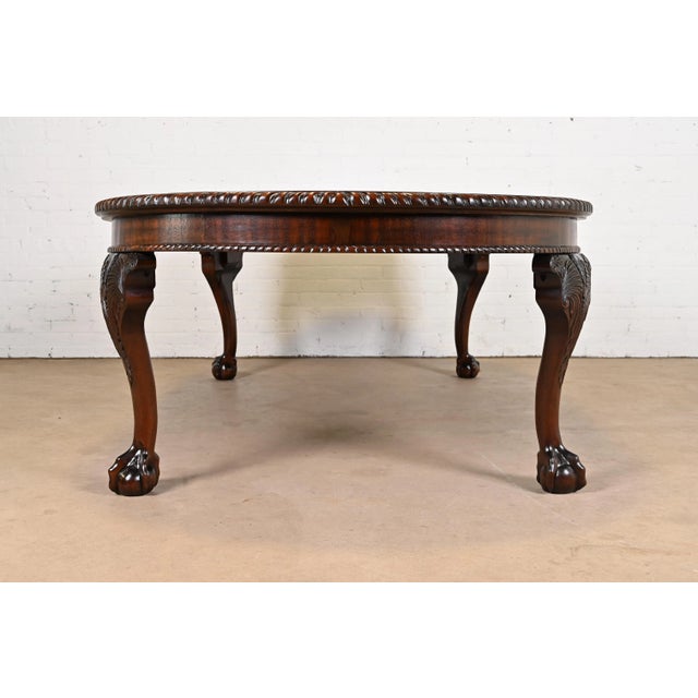Brown Maitland Smith Monumental English Chippendale Carved Mahogany Extension Dining Table, Newly Refinished For Sale - Image 8 of 13