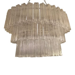 Contemporary Oval Transparent “Tronchi” Murano Glass Chandelier in Venini Style For Sale