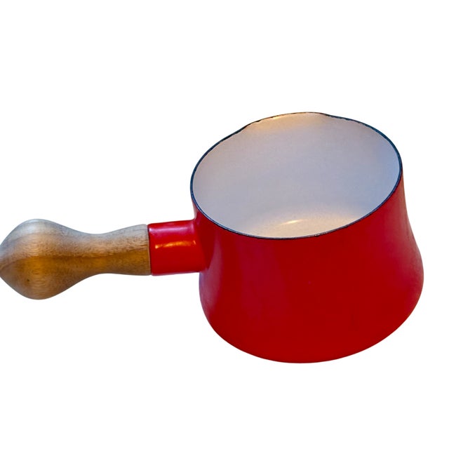 1960s 1960s MCM Dansk Red Enamel Kobenstyle Butter Warmer/Sauce Pot Made in France For Sale - Image 5 of 7