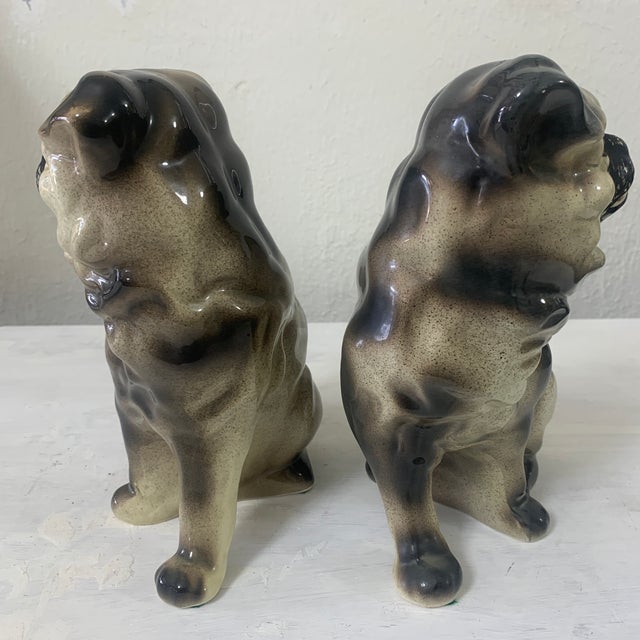 1970s Vintage Taiwan Ceramic Pug Dog Figurines – Pair For Sale - Image 5 of 7