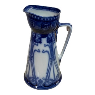 Royal Doulton Burslem "Aubrey" Flow Blue Art Nouveau Pitcher, Antique English Transferware Jug, C. 1901–1922 For Sale
