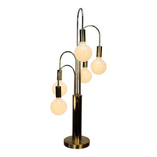 Vintage 1970s Hollywood Regency Waterfall Brass Orb Table Lamp For Sale