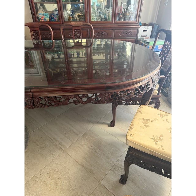 Brown 1980s Chinese Rosewood Carved Dining Set For Sale - Image 8 of 12