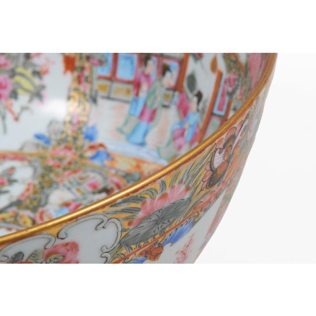 19th Century Chinese Export Rose Medallion Punch Bowl For Sale - Image 9 of 11