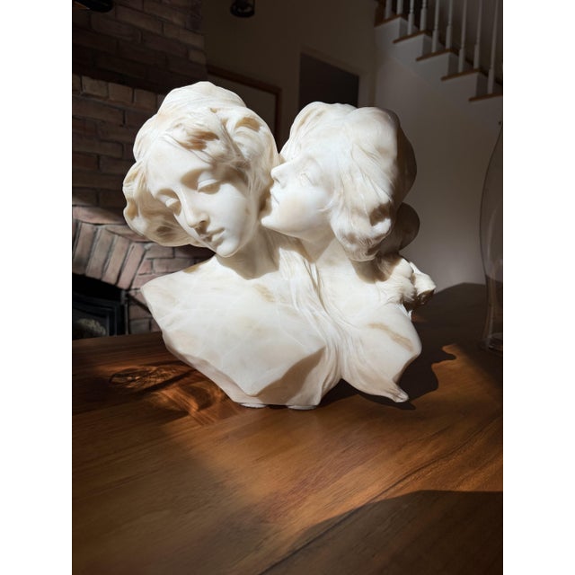 Antique Alabaster Sculpture of Two Intertwined Female Busts For Sale - Image 9 of 18